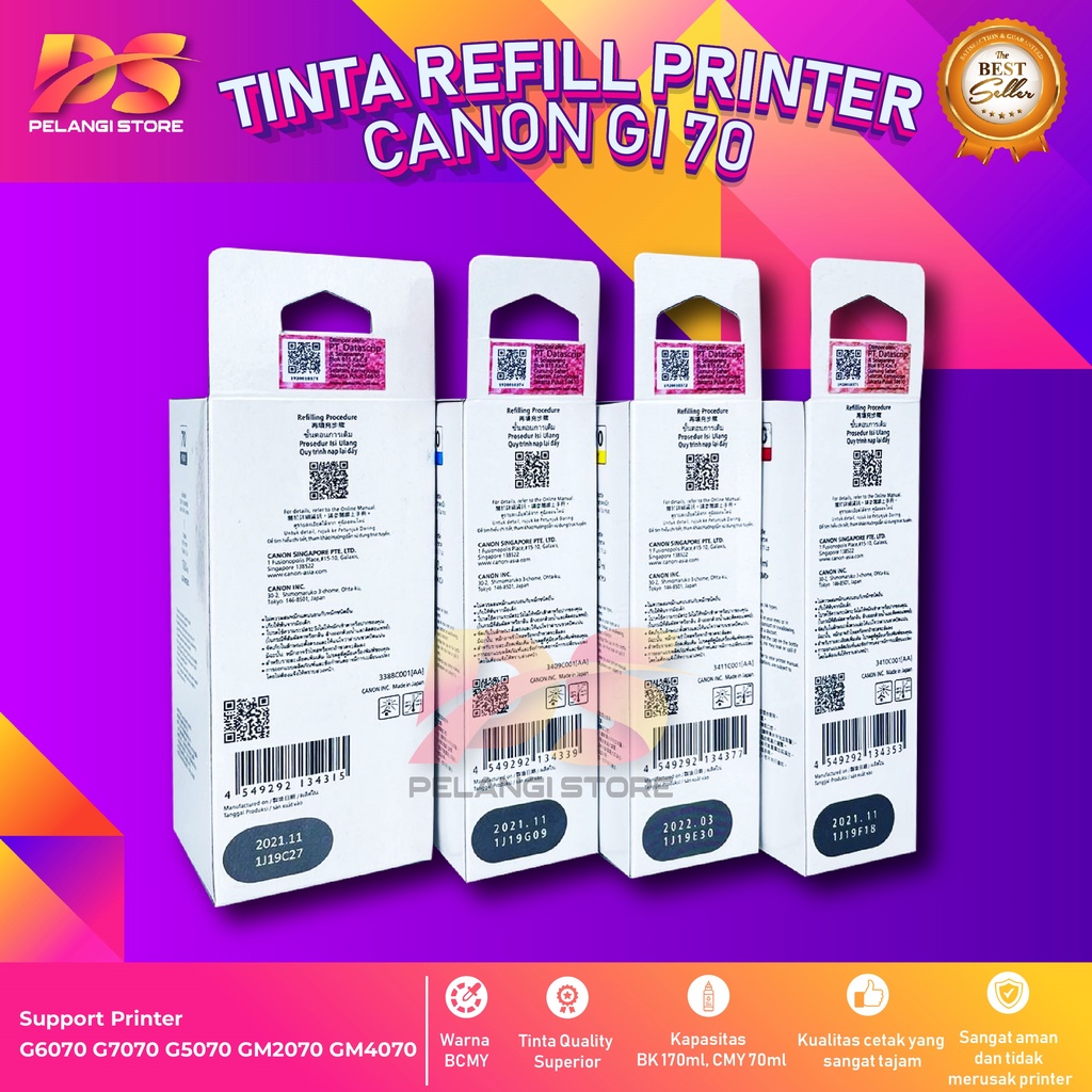 1 SET 4 PCS Tinta Canon Gi 70 Tinta Printer G5070 G6070 G7070 GM2070 GM4070