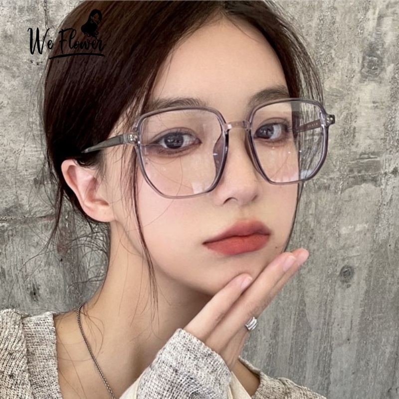 We Flower Kacamata Bingkai Persegi TR90 Korea TR90 Untuk Wanita Perempuan Trendi Kacamata Lensa Pemblokiran Cahaya Biru Fashion Kecantikan Eyewear OOTD Ornamen