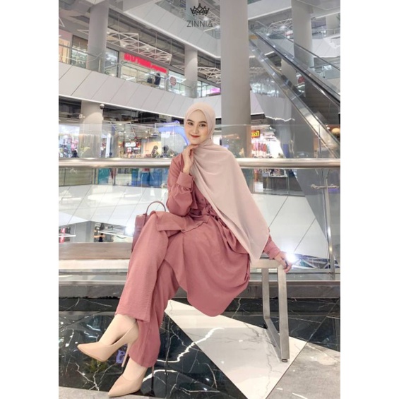 Baju setelan wanita dewasa Zefanya one set size S-XL ori Zinnia bahan airflow viscose crinkle nyaman
