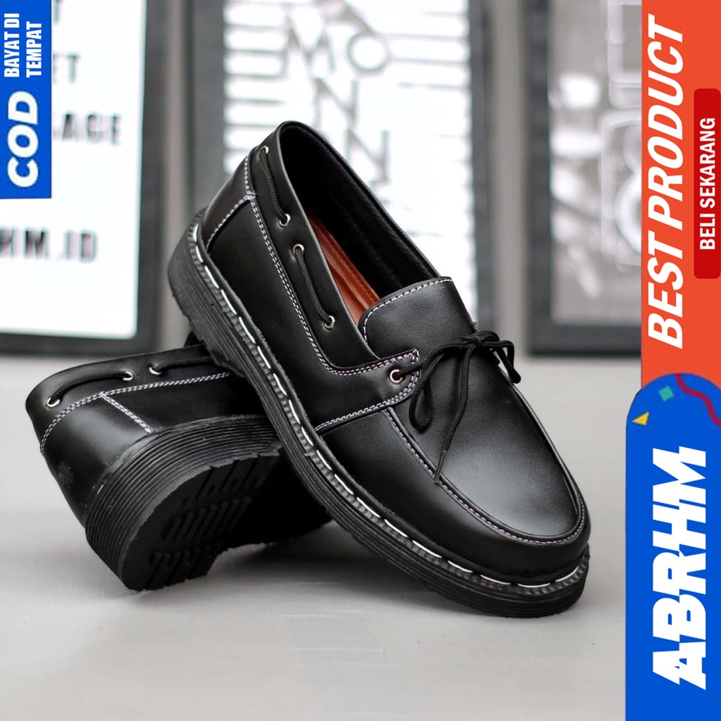 Sepatu Docmart Low Boots Pantofel Kerja Formal Pria Hitam Abrhm Bernad