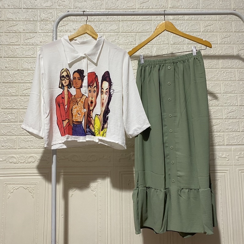 MINIGU SET ROK CRINKLE PRINTING // ONE SET ROK CRINKLE SABLON // SETELAN ROK SABLON // SETCEL TERBARU