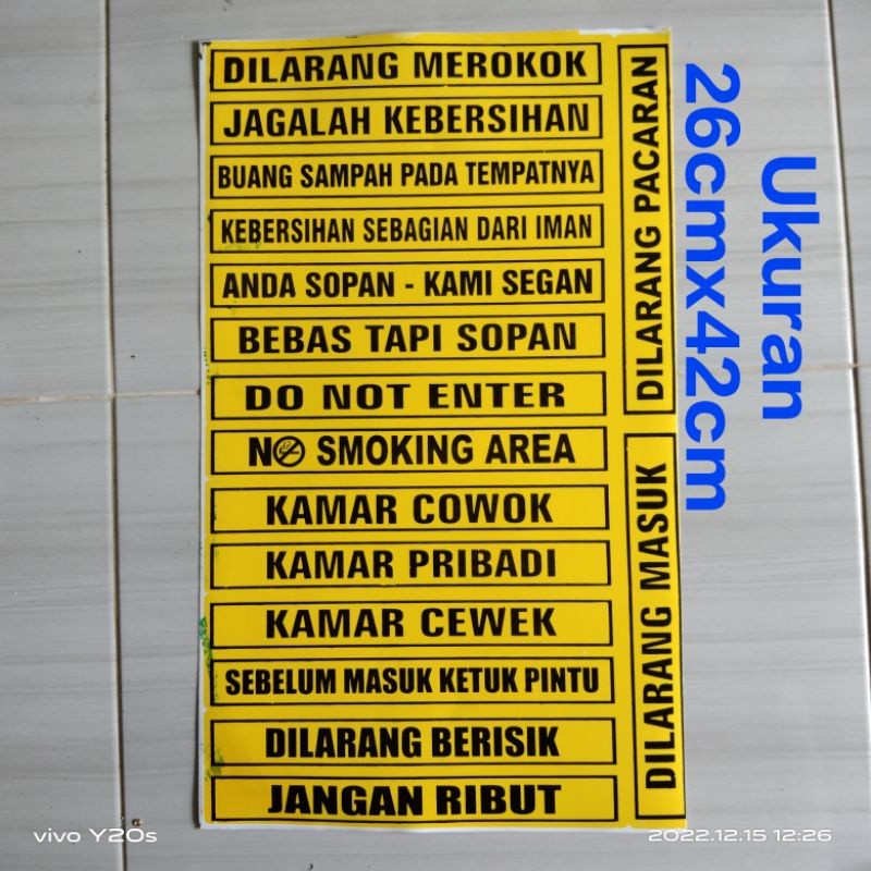 

Stiker lembaran warning panjang ukuran 26x42cm isi 16 pcs