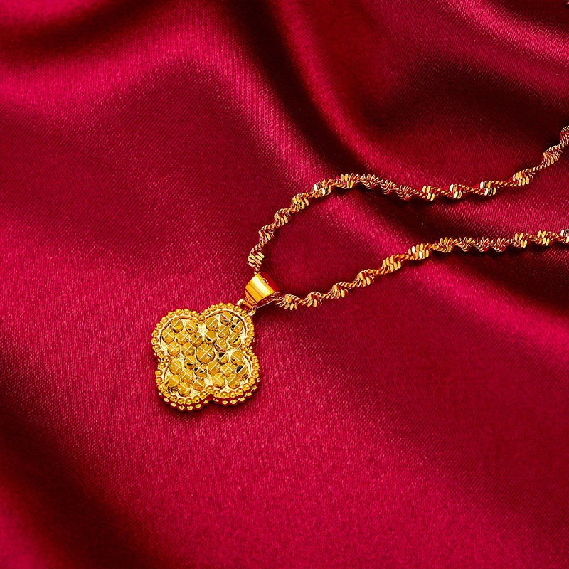 Goldkingdom Perhiasan Fashion Emas Asli Kadar 375Bangkok Aksesoris Ready Stock Liontin Gilt Wanita Rantai Tulang Selangka Salib Bunga Kalung