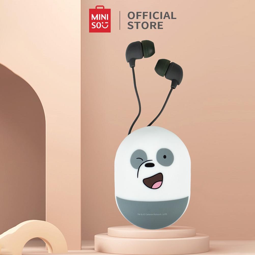Miniso Official Earphone Headphone Lucu We Bare Bears Earphone Microphone Headset Kabel Dengan Kotak