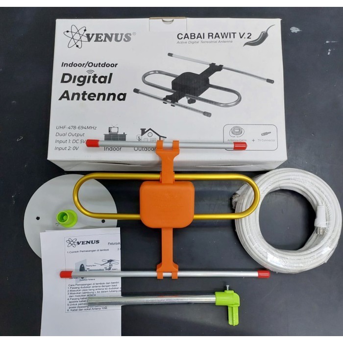 ANTENA UHF TV DIGITAL VENUS CABAI RAWIT OUTDOOR INDOOR PLUS BOOSTER 5V