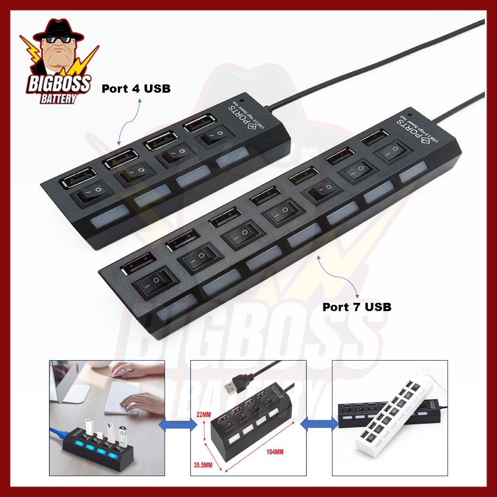 Hub USB 7 Dan 4 Port Output On Off LED 4in1 And 7in1 Colokan Konektor 2.0 Cocok Untuk Flashdisk Mouse Keyboard Kabel