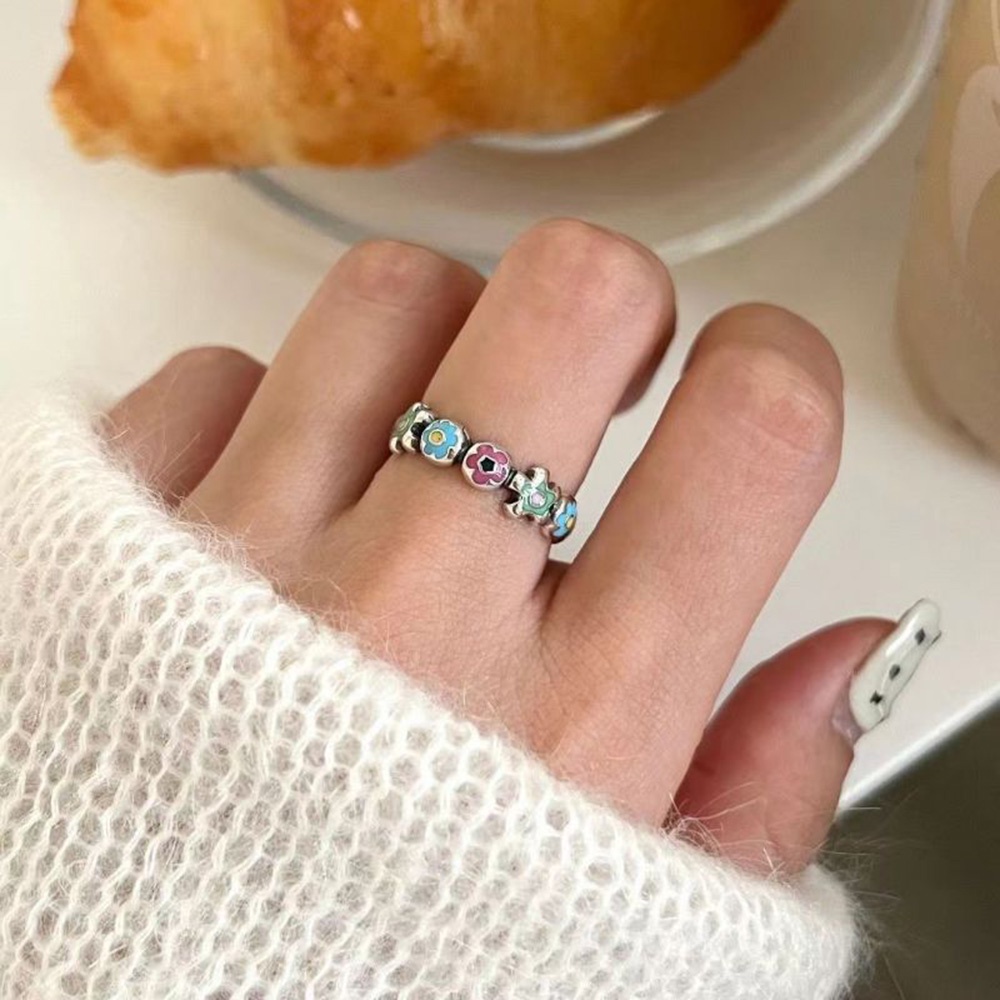 [COD Tangding]ins Cincin Bunga Tetes Minyak Korea Y2K Gadis Manis Lucu Pembukaan Cincin Adjustable Perhiasan