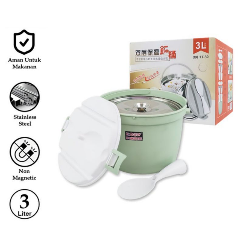 【Ready stock/COD】Tempat Penyimpanan Nasi / Portable Outdoor Thermos Nasi 3Liter Rice Bucket Stainles
