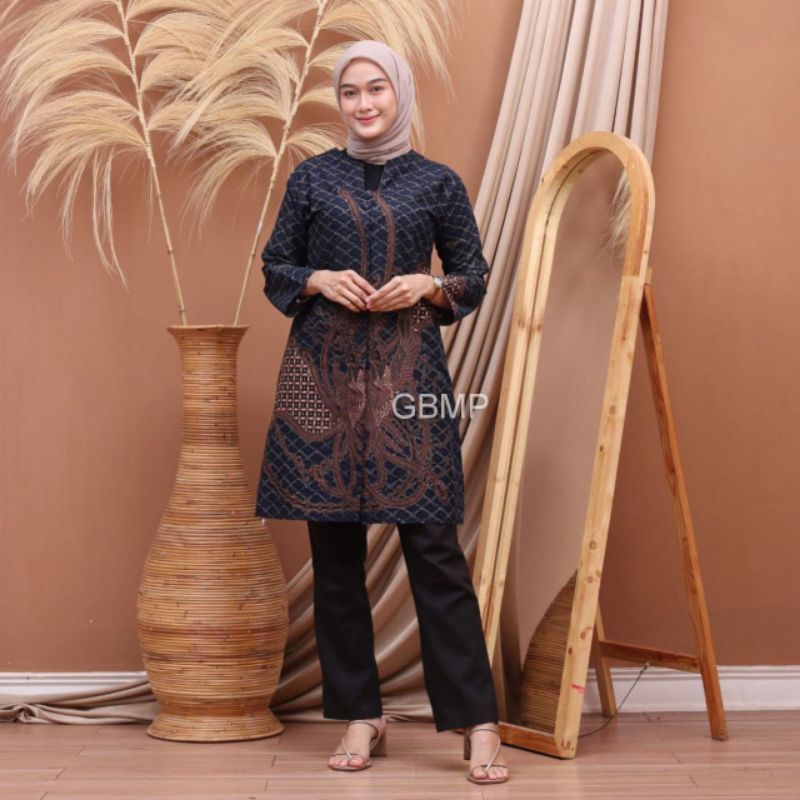 Tunik Batik Wanita Kancing Lengan Panjang Kekinian Terbaru Terlaris