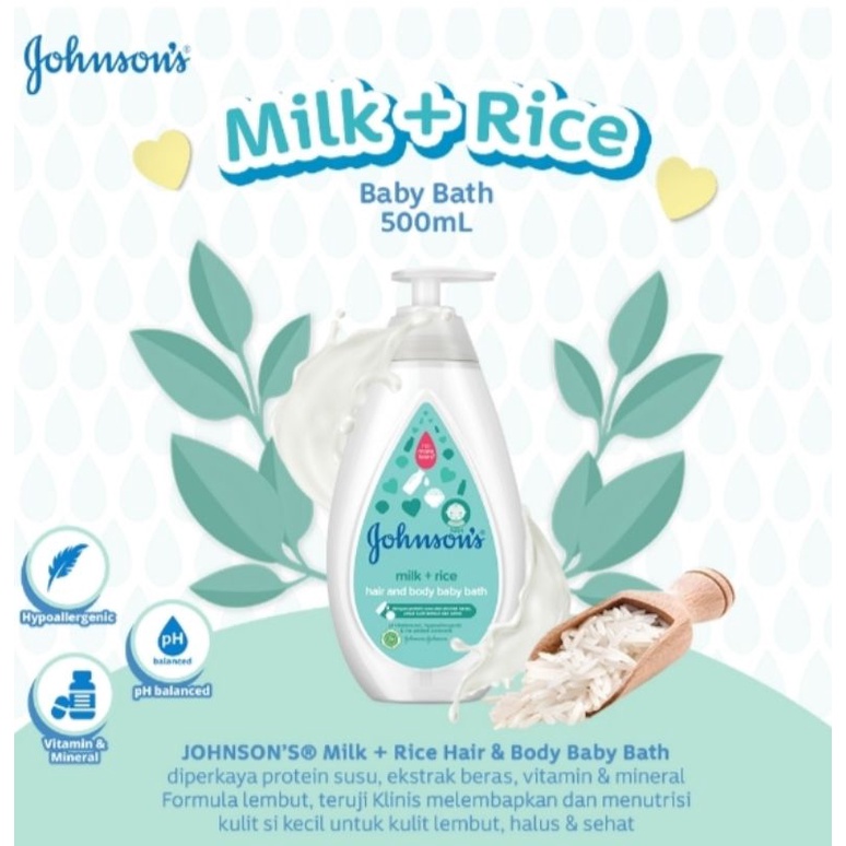 Johnsons Milk + Rice Hair &amp; Body Baby Bath Sabun Bayi Pump 500ml