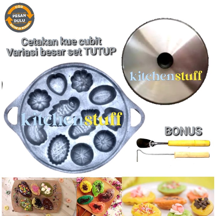 Cetakan cubit variasi besar / Cetakan kue cubit variasi ikan kerang kuwuk manggis Lubang 11 Set TUTU