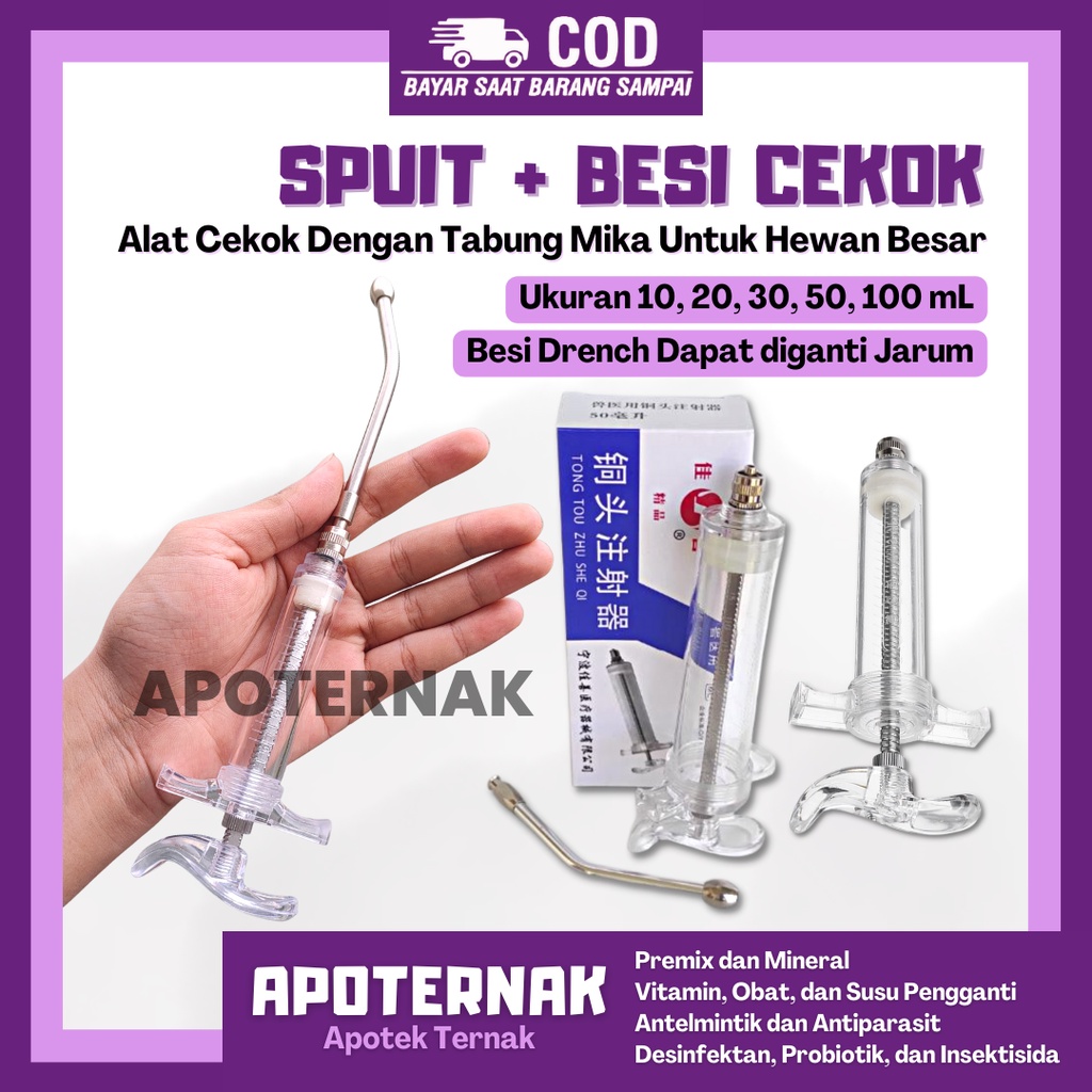 PAKET ALAT CEKOK LOLOH dan SUNTIK SPUIT MIKA 10 ml 20 ml 30 ml 50 ml 100 ml | Spet Spuit Suntikan Tabung Mika Untuk Cekok /Loloh Hewan Besar Sapi Babi Kambing Kuda
