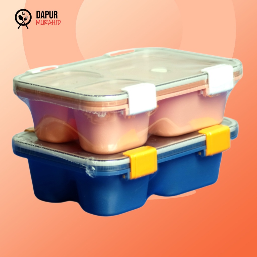 Lunch box kotak makan 8015 | Kotak makan 3 sekat free sendok | Lunch box kekinian