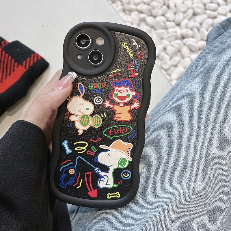 IPHONE Case Pelindung Anti Jatuh Kartun Snoopy Untuk Iphone14Kamera Pelindung12 13 Pro max iPhone11 wavy border