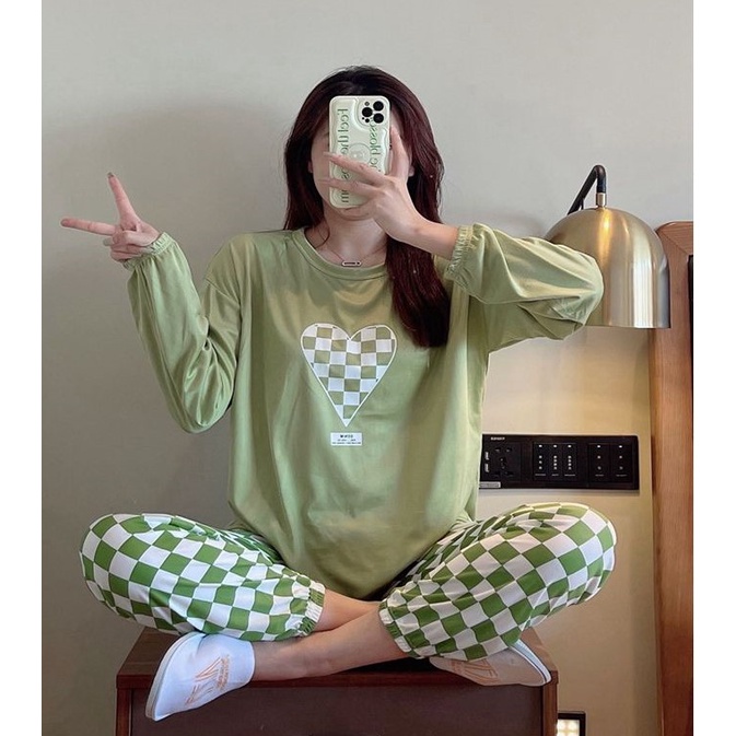 GP1353 SETELAN CELANA PIYAMA BAJU TIDUR JOGER JOGGER WANITA DEWASA PP SPANDEK IMPORT LENGAN PANJANG 