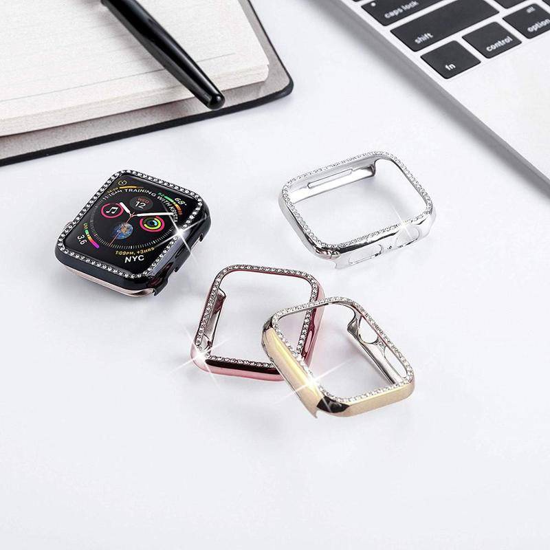 Diamond Case+Pelindung Layar Tempered Glass Untuk Apple Watch Series8 7 6 5 4 3 2 1 SE SE SE2 Bumper Cover Case Untuk iWatch 45mm 41mm 44mm 42mm 40mm 38mm