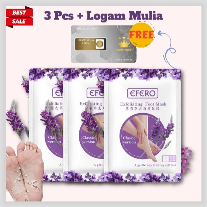 [3pcs Masker Kaki Efero Free Baby Gold] EFERO FOOT MASK Masker Kaki Foot Peeling Exfoliating Viral Terbaru