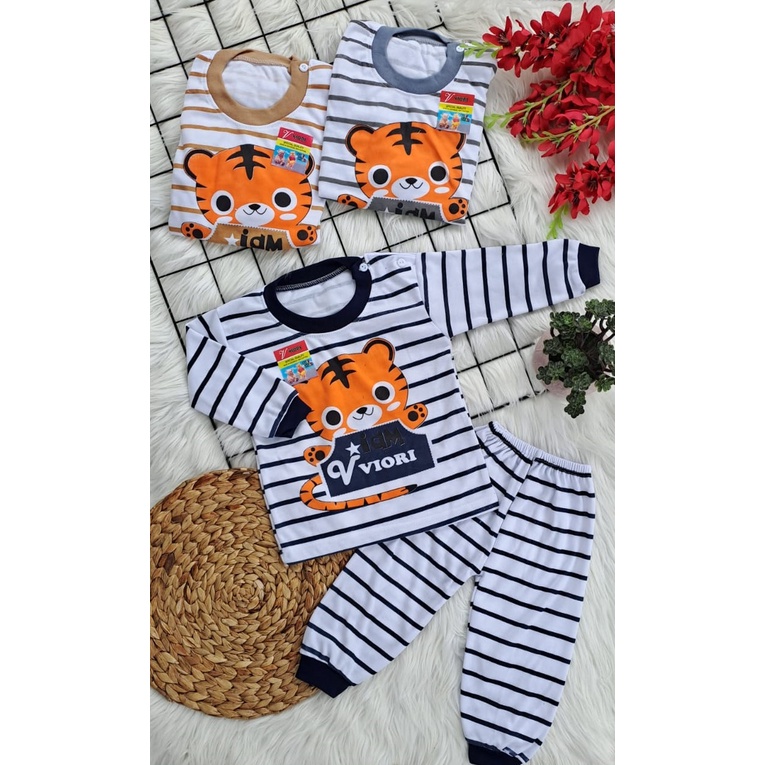 stelan baju bayi laki laki perempuan lucu murah motif MACAN SALUR PANJANG 3-18 bulan