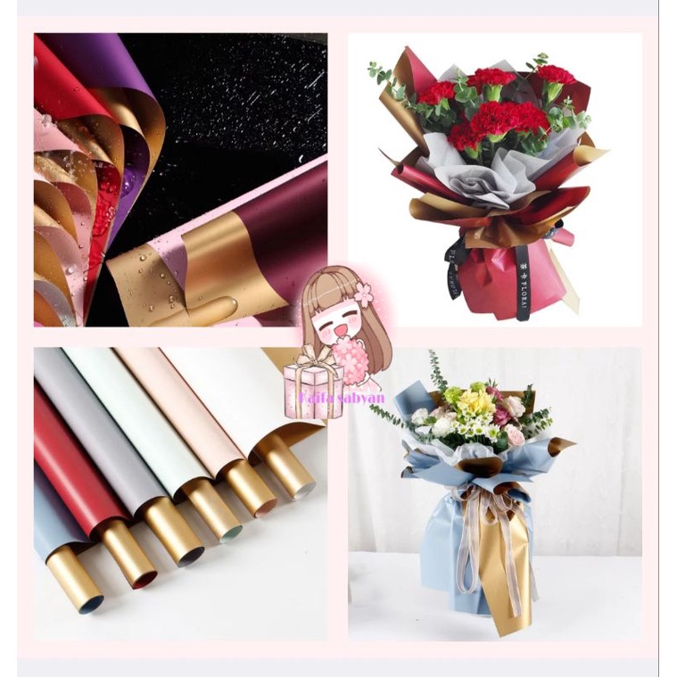

( ecer ) FLOWER WRAPPING BICOLOR GOLD CELLOPHANE BICOLOR GOLD COLOR KERTAS BUCKET BUNGA PAPER