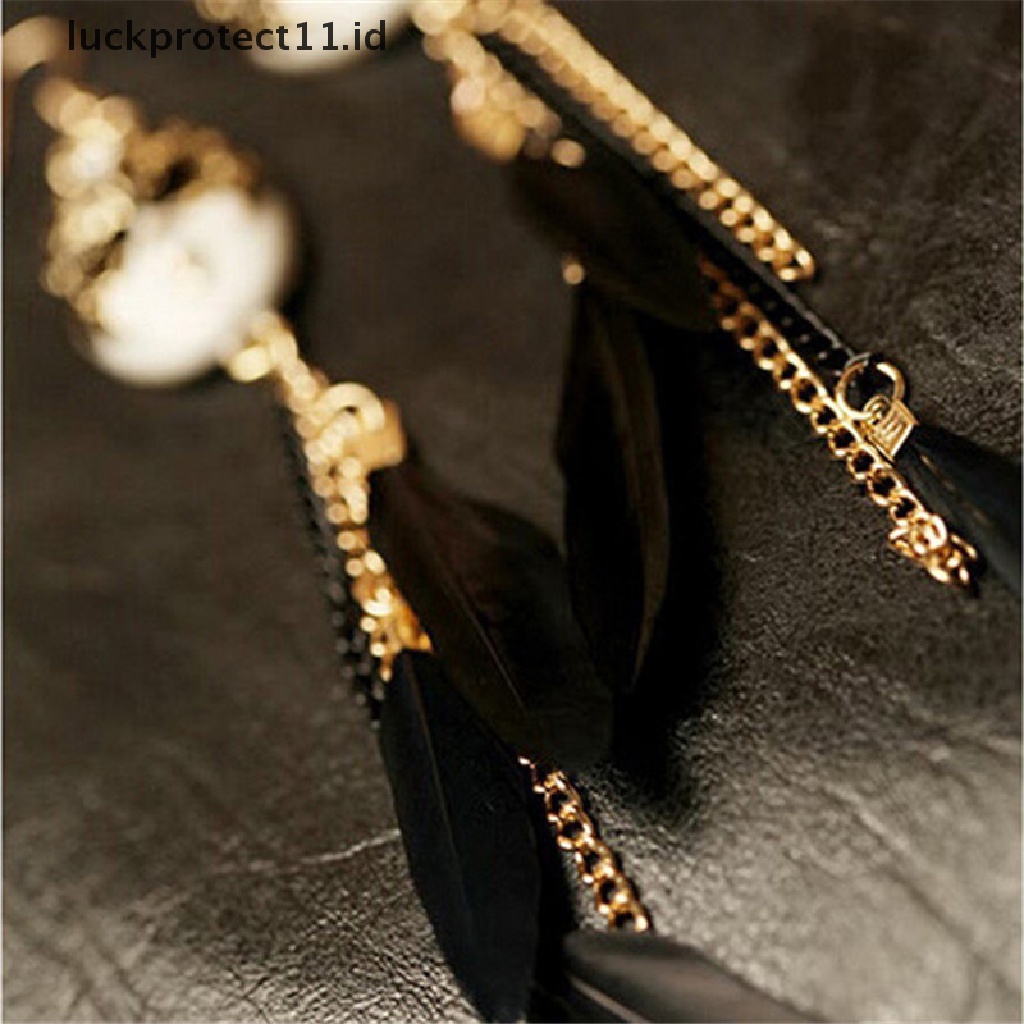 /Fashion Hot// Fashion// Vintage Baroque Chain Feather Tassel Chain Mask Anting Panjang Drop Untuk Wanita.