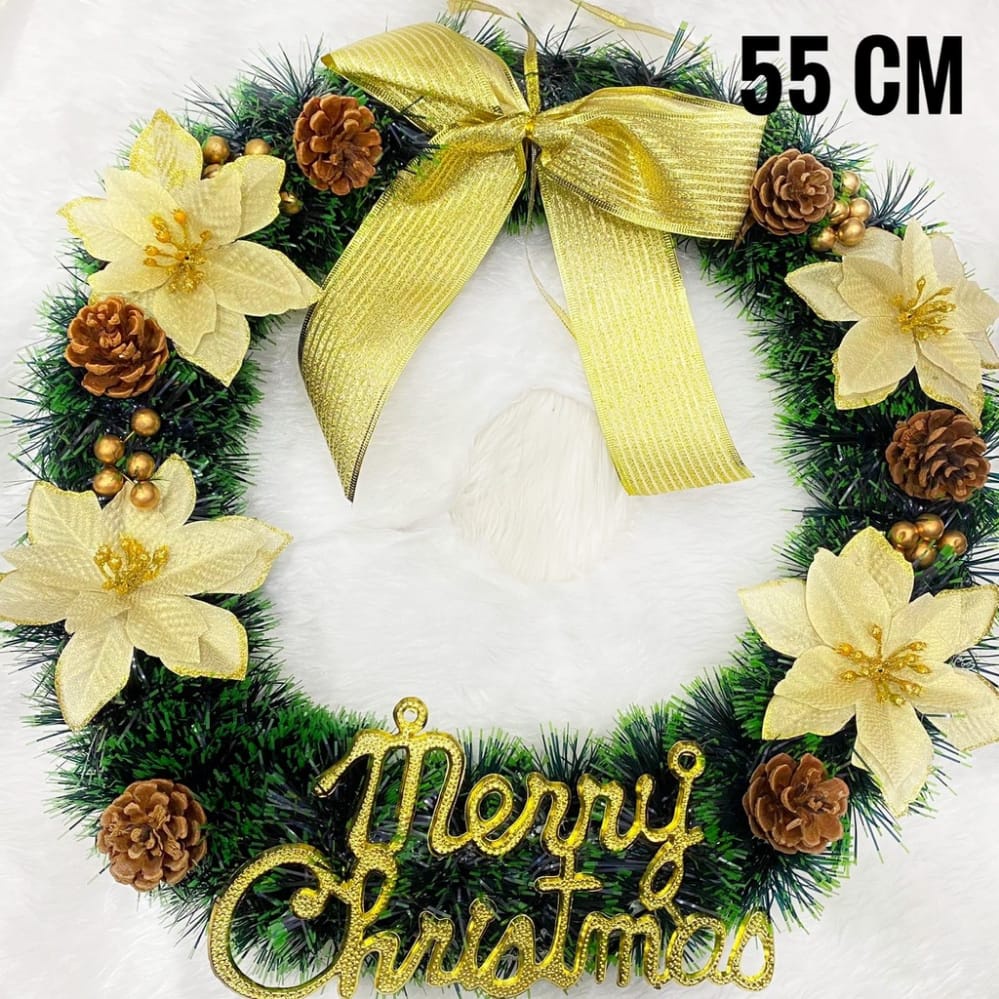 KRANS MERRY CHRISTMAS PREMIUM Dekorasi Karangan Bunga Pintu Natal Rangkaian Ring Marry Christmas Hiasan Garland X MAS WREATH 50 CM XMAS