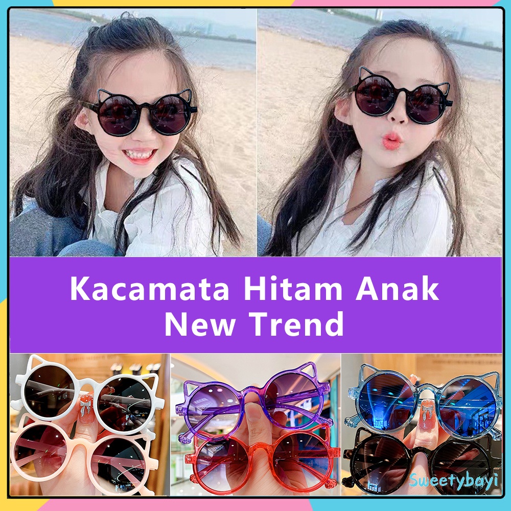 Sweetybayi Kacamata hitam anak new trend Kaca mata Anak terbaru telinga kucing kacamata bulat hitam import