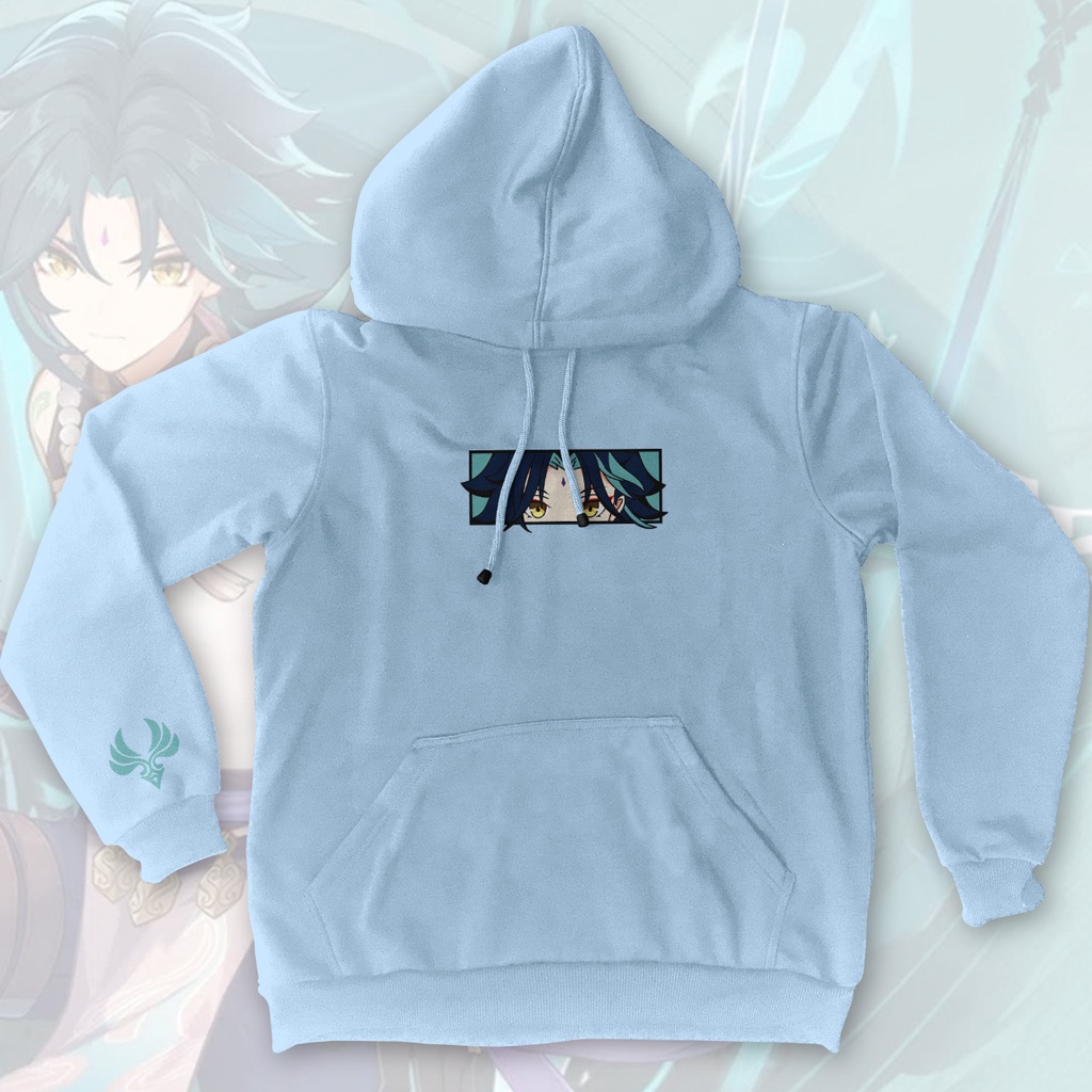 Hoodie Genshin Xiao Embroidery Blue Anime Manga Genshin Impact