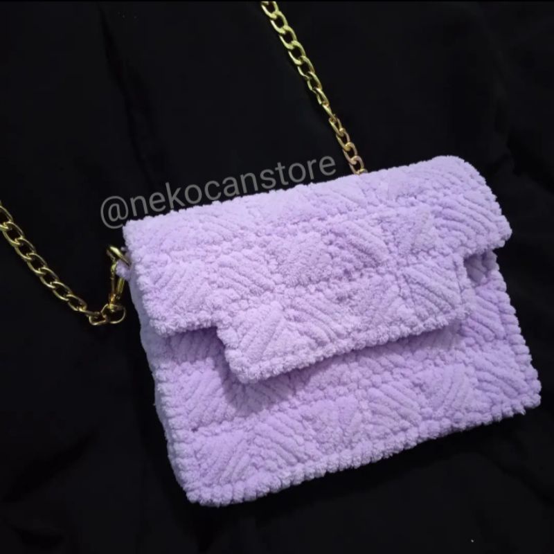tas selempang rantai ungu casual