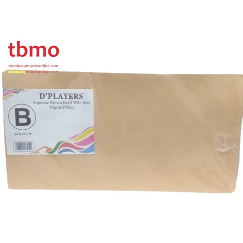 

TBMO AMPLOP D`PLAYERS NON LEM B 14X27CM ISI 100LBR / AMPLOP COKLAT