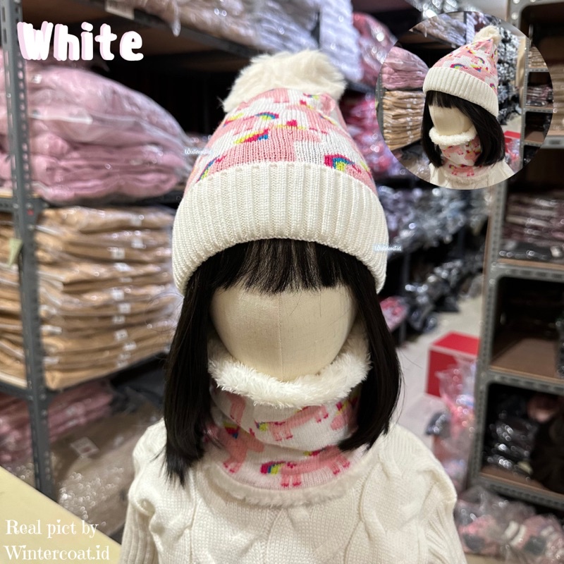 Kids beanie set winter topi syal hangat anak bayi Baby hat neck warmer import musim dingin cowok cewek unicorn