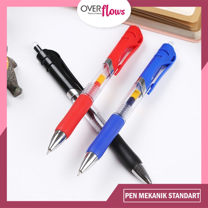 OVERFLOWS.ID Pulpen Model Standart Polos Bolpoin Pena Merah Hitam Biru Basic Murah