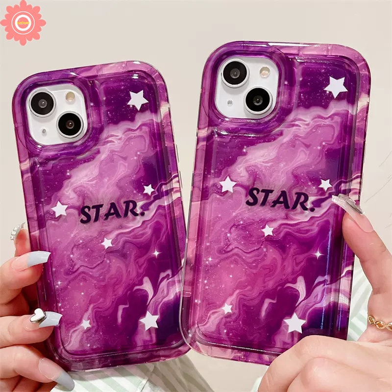 Casing Langit Berbintang Mewah Fantasi Ungu Starry Kompatibel Untuk IPhone 11 7plus 14 13 12 Pro Max7 8 6 6S Plus XR X XS MAX Bintang Gradasi Shockproof Casing Ponsel Airbag TPU Lembut