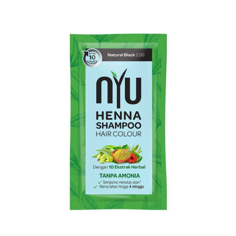 Nyu Henna Shampoo Hair Color 20ml NATURAL BLACK 2.00 / Pewarna Rambut