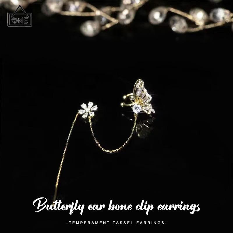 COD❤️Anting Kupu-kupu Cinta Bunga Telinga Tulang Klip  Terintegrasi Desain Rasa Temperamen Rumbai Eardrop-A.one