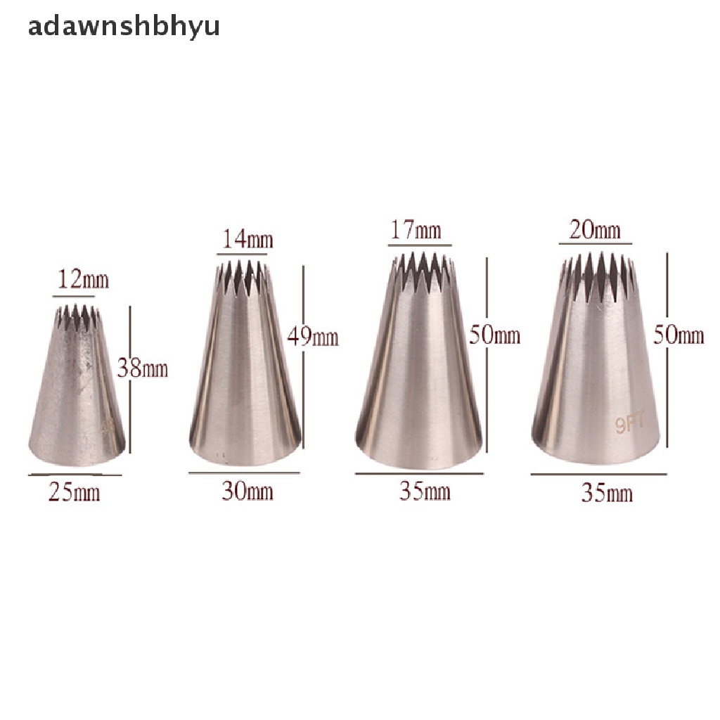 Adawnshbhyu 4PCs Nozzle Piping Icing Besar Kue Spuit Kue Baking Cookie Cupcake Piping Nozzle Dekor ID