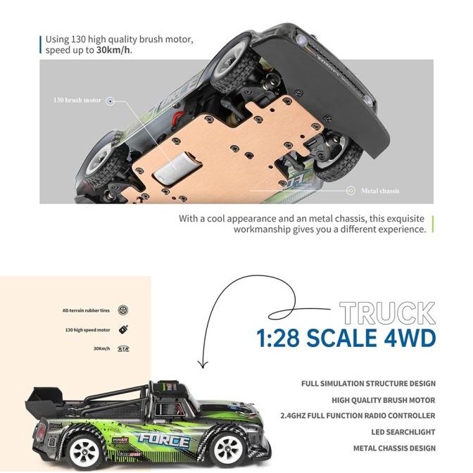 Rc Car Wl 284131 Mobil Rc Drift Metal Chassis 1/28 Short Course Rtr