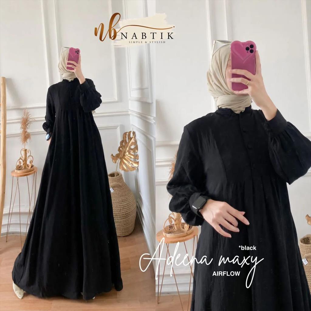 Gamis Wanita Terbaru Kekinian  Airflow Crinkle Polos Adeena Maxy