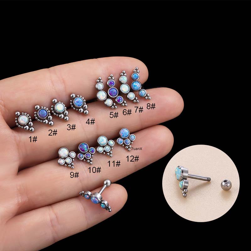 1biji Bahan Stainless Steel Dengan Opal Helix Pinna Cartilage Lobe 16Gauge Barbel Anting Stud