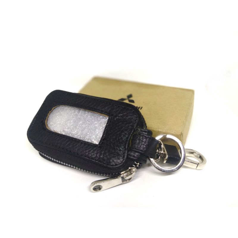 Hardcase Dompet Tempat Remote Mobil Kulit asli Gantungan kunci Logo Mitsubishi