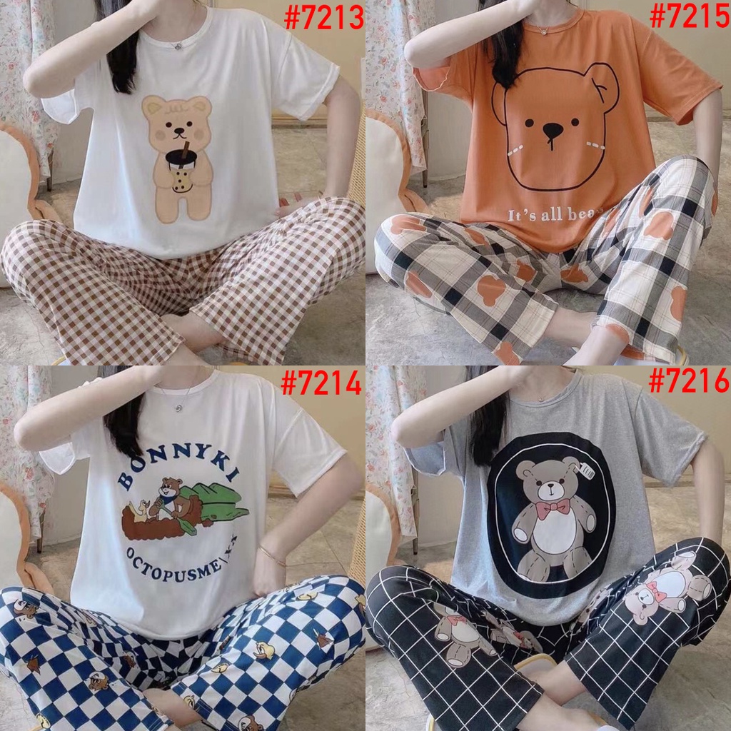 Piyama Korea CP Import Baju Tidur Wanita Umisuka Piama Karakter Spandek Setelan Lengan Pendek KKUM JALJA