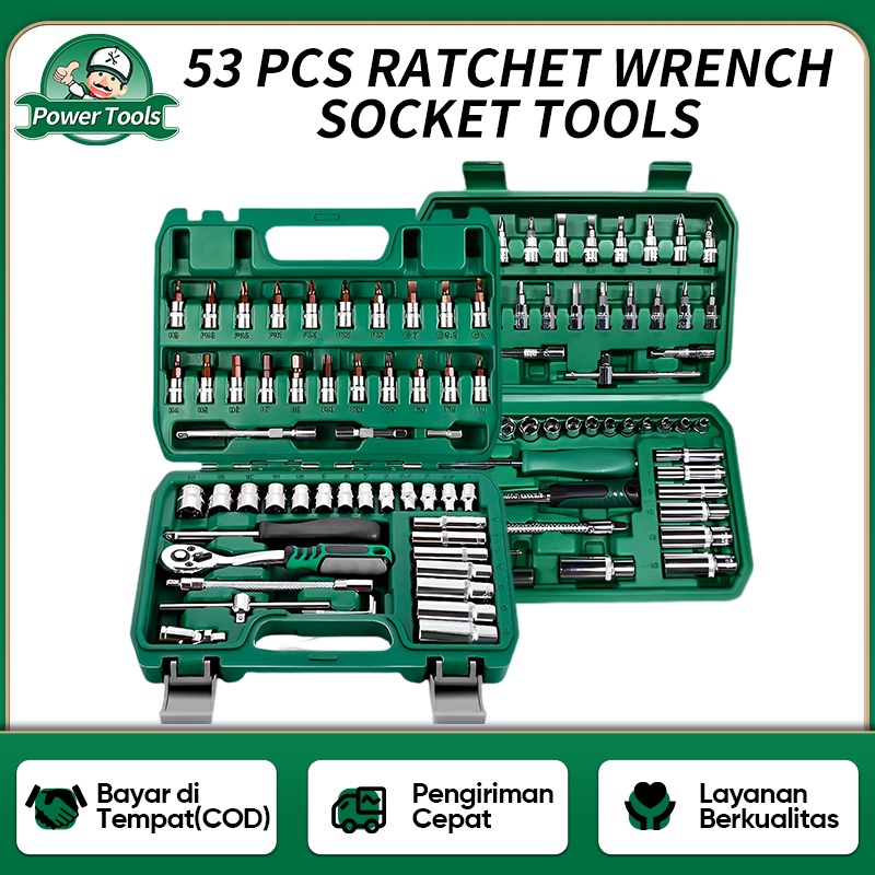 ISKU kunci shock set 53 pcs shocket wrench 1/4&quot;peralatan set kunci pas/kunci shock set kunci ring pas set