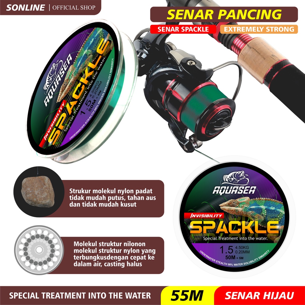 SONLINE - Senar Pancing Warna Hijau Nilon Garis Fishing Line Memancing Garis Sub Utama Senar Pancing Ikan Line Fishing Speckle Bunglon Senar Pancing Nilon Senar Titik Tak Terlihat Garis Invisible Line Nylon