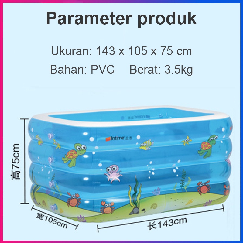 Kolam Renang Baby Spa Anak Intime Kotak Persegi 4 Ring Inflatable Pool