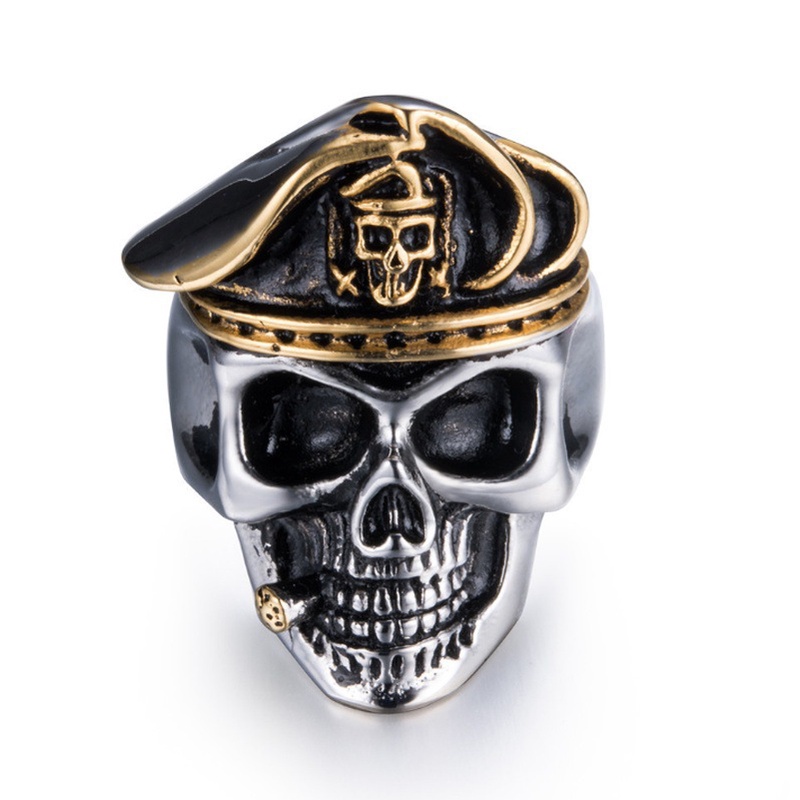 Mendominasi Mode Skull Officer Cincin Pria Pasukan Khusus Perwira Skull Ring Rock Pesta Perhiasan Hadiah