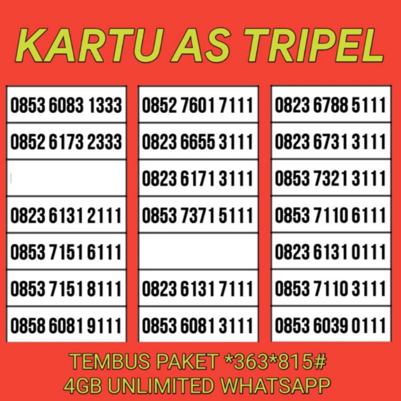 Kartu sakti 4GB unlimited Wa dan telfon 1bulan