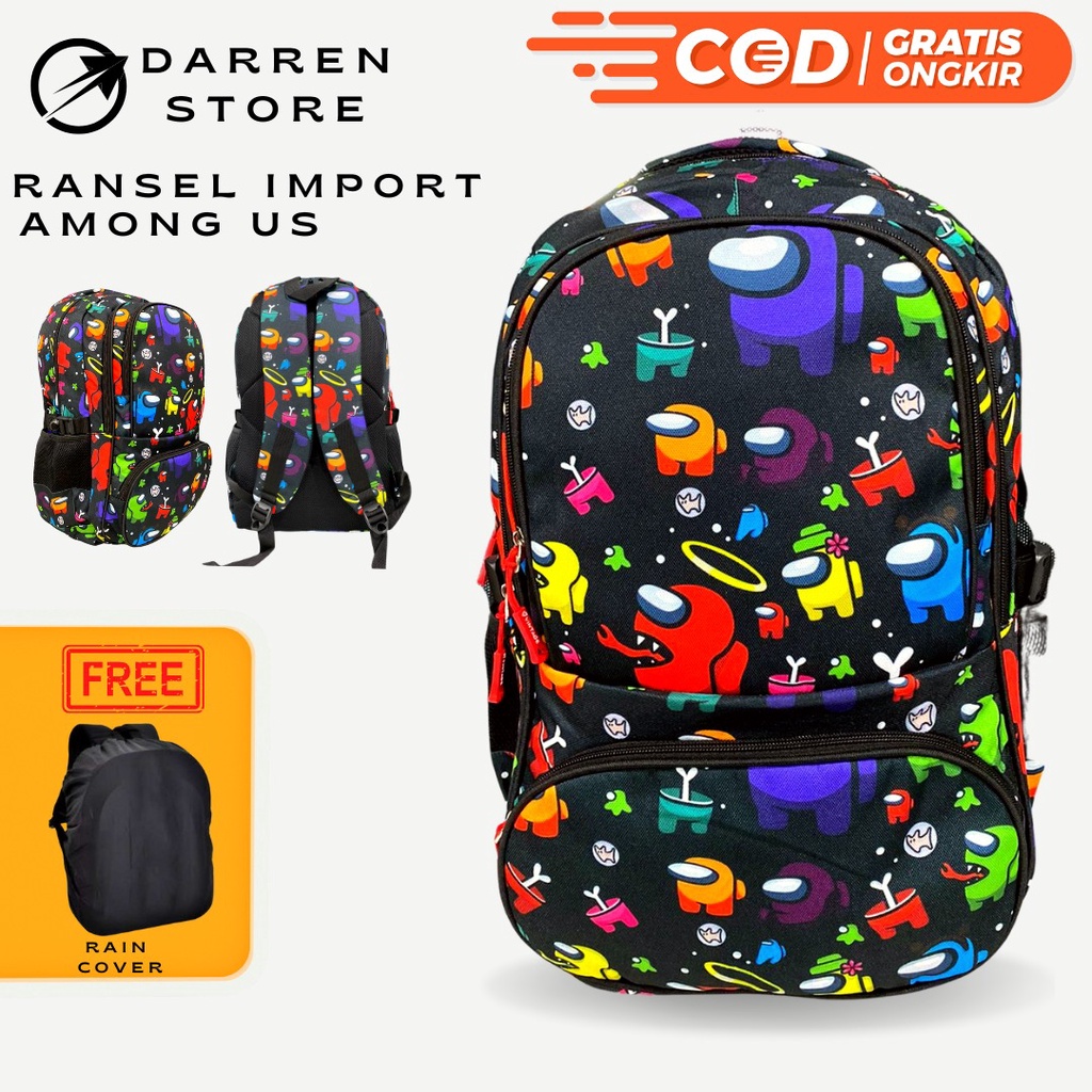 Ransel Anak BT21 Tas Sekolah Amongus Backpack Dino Bahan tebal Printing import Free Raincover