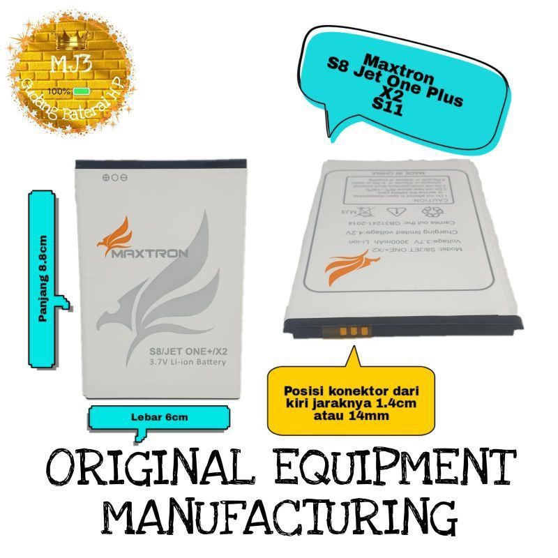 Baterai ORI Maxtron  S11/ S11 X50/S10/S9 Smart / S8 Jet One+(Pjg 8-8 lbr 6cm