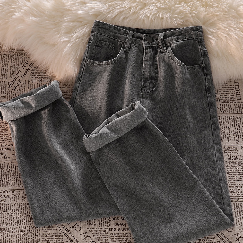 Kulot Jeans Wanita Kelabu hitam / Highwaist Loose Straight Celana Jeans Wanita (Realpict)