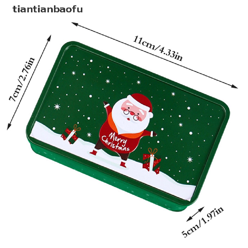 [tiantianbaofu] Christmas Storage Tin Box Portable Persegi Natal Cookie Tins Santa Tinplate Candy Box Kotak Hadiah Wadah Penyimpanan Logam Rumah Butik