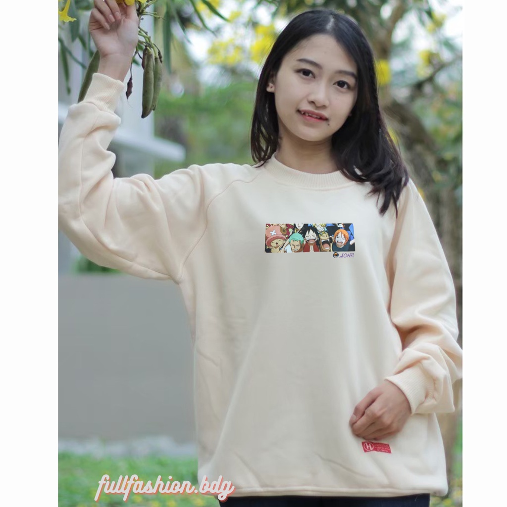 Sweater Wanita Distro Japan Crewneck Cream Sablon Suiter cewek keren Switer Krunek Oversize